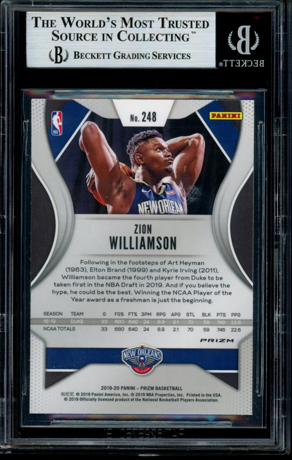 Zion Williamson 2019-20 Panini Prizm Ruby Wave RC BGS 9