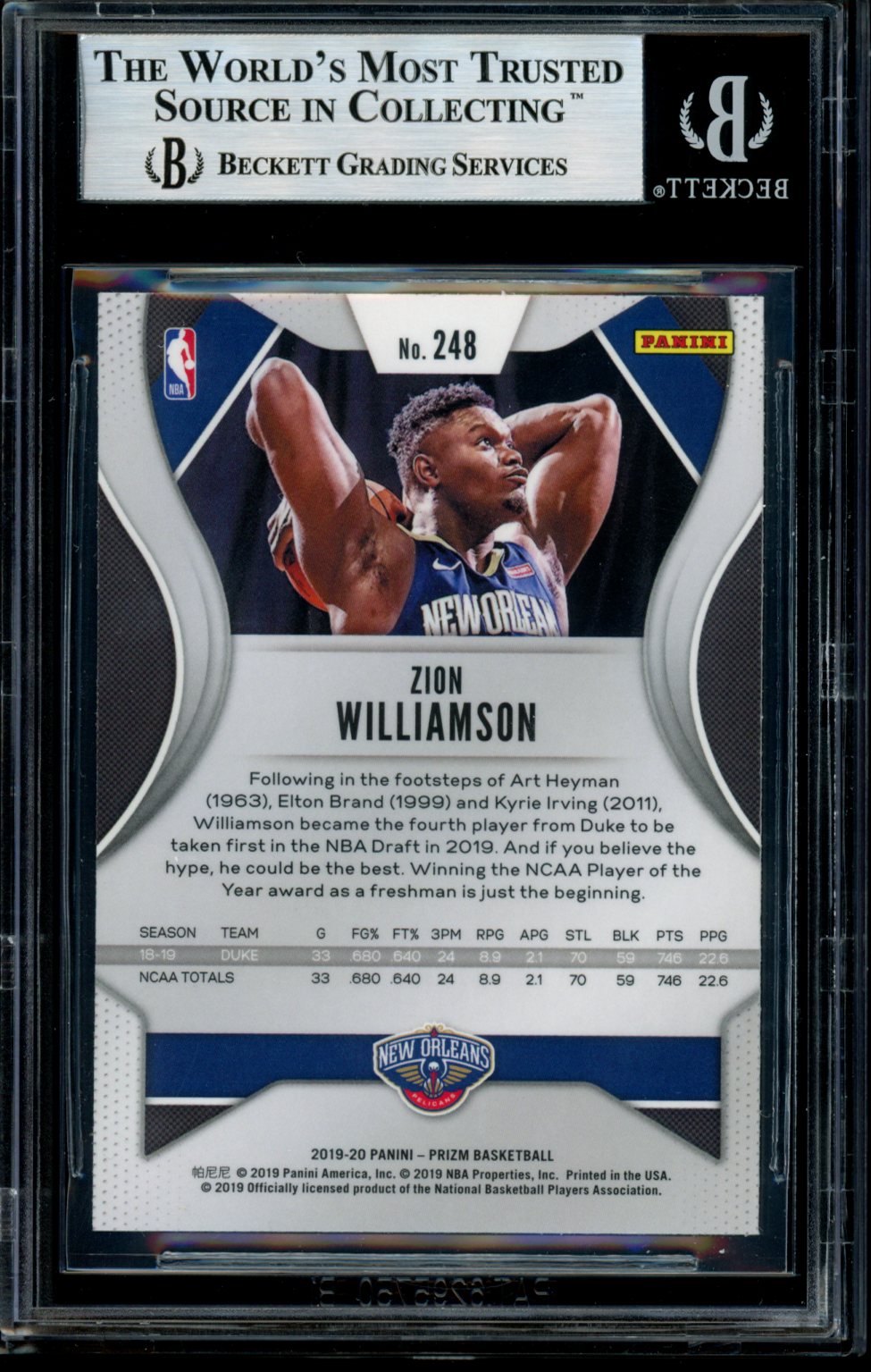 Zion Williamson 2019-20 Panini Prizm RC BGS 9