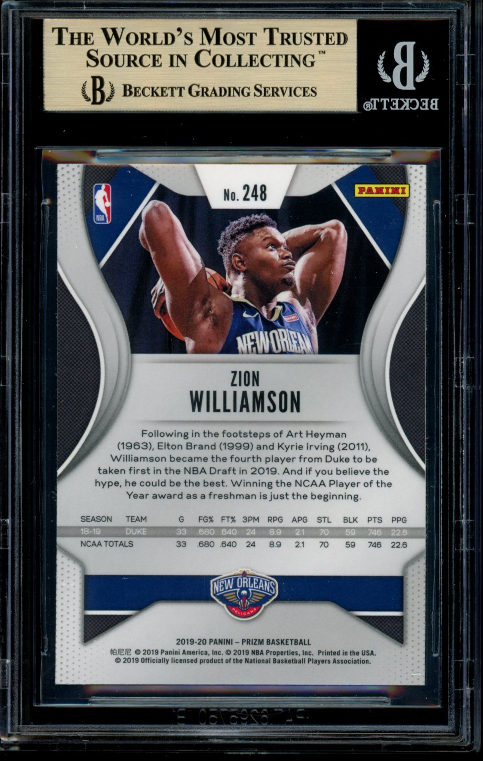 Zion Williamson 2019-20 Panini Prizm RC BGS 9.5