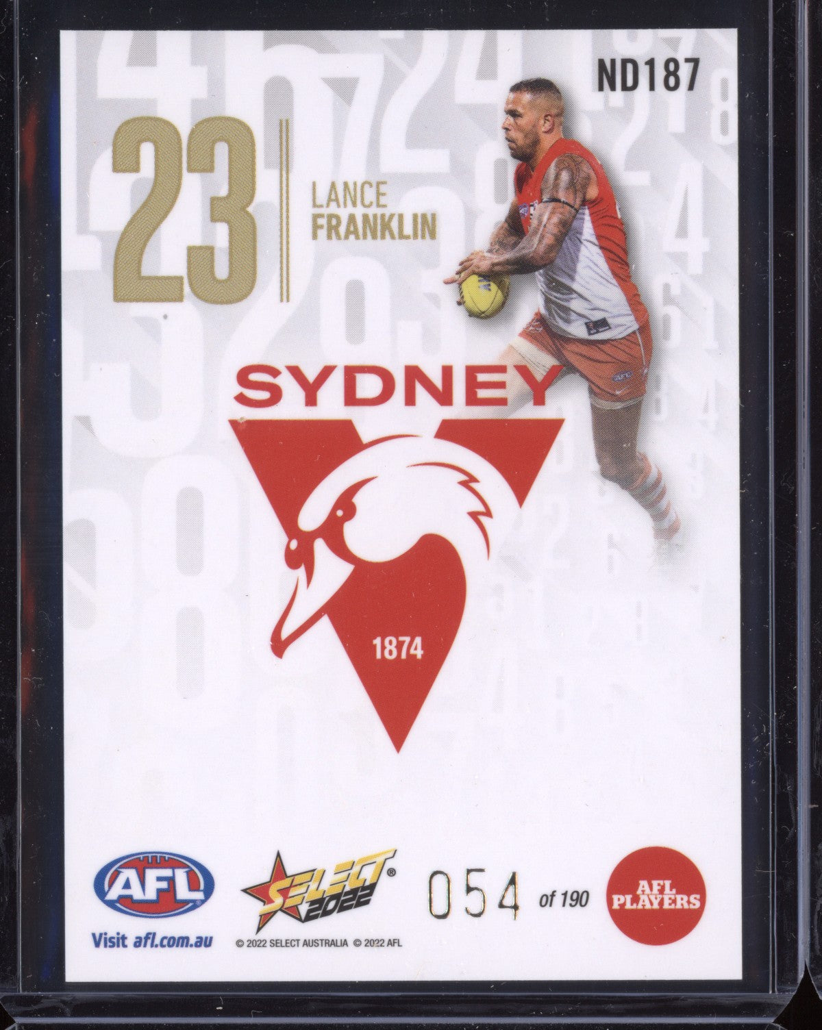 Lance Franklin 2022 Select Footy Stars Daylight Numbers 54/190