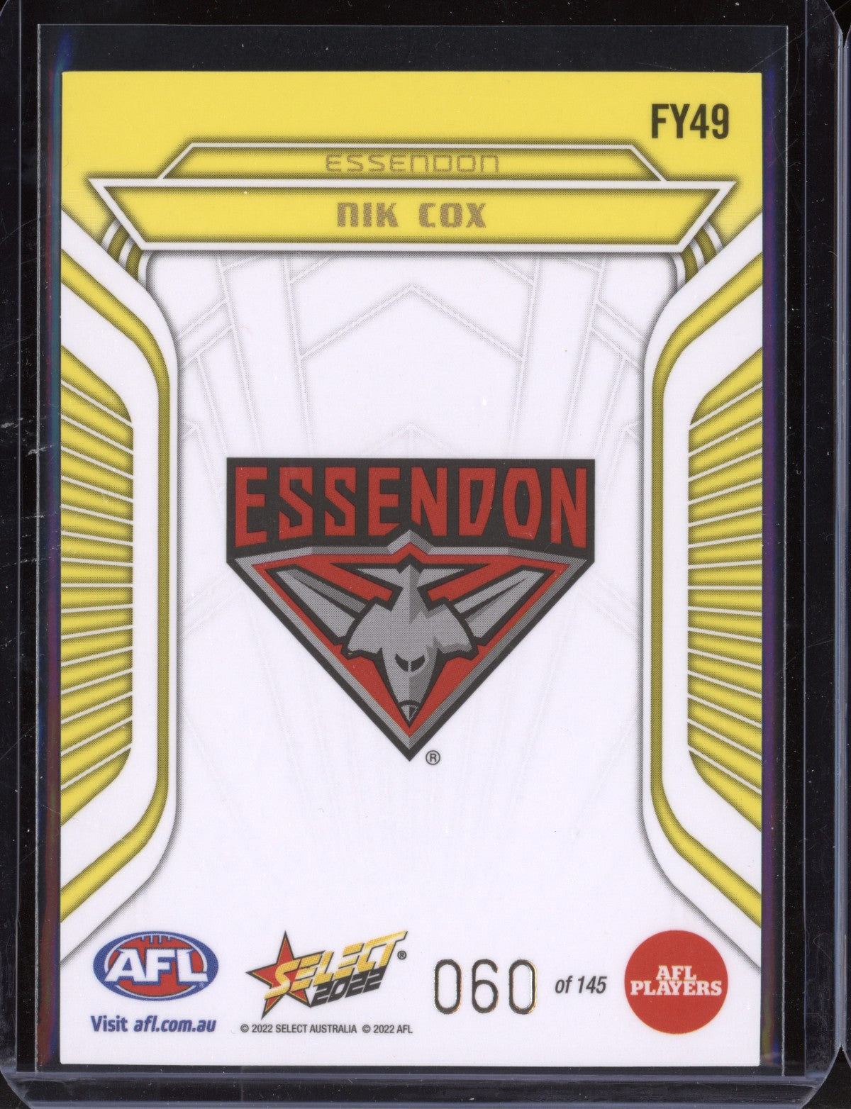 Nik Cox 2022 Select Footy Stars Fractured - Acid  Yellow 60/145