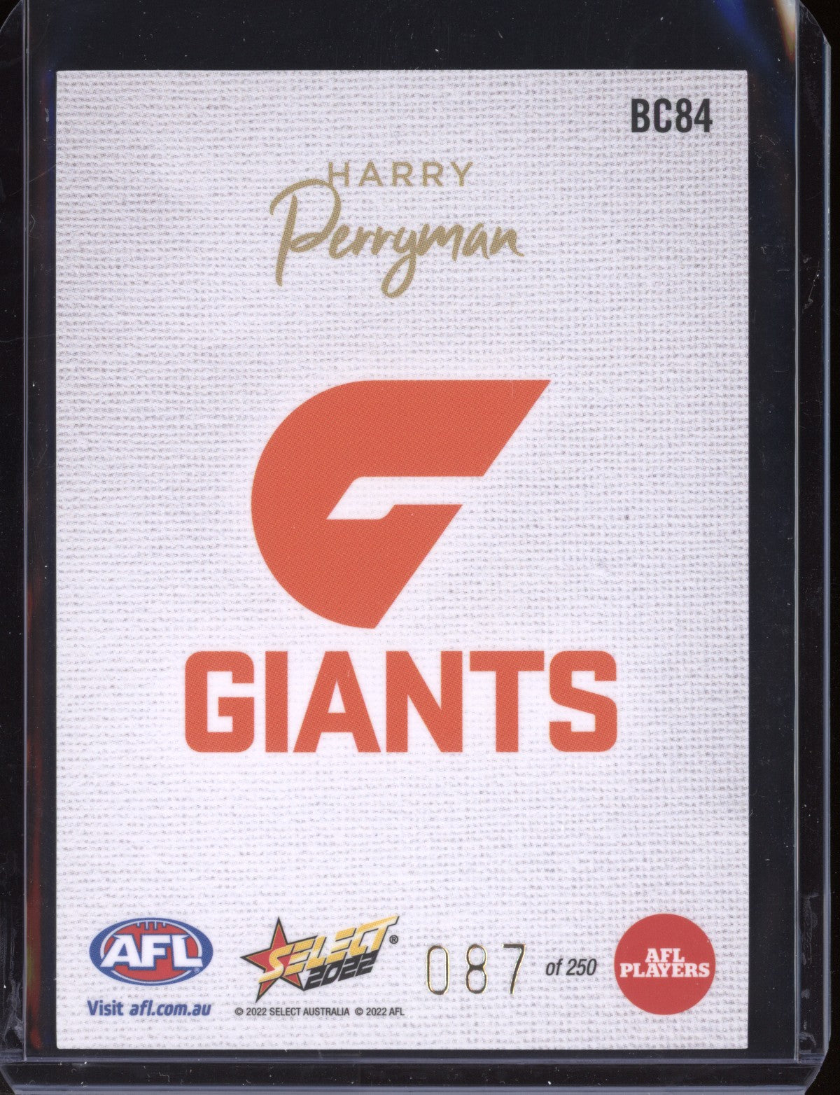 Harry Perryman 2022 Select Footy Stars Blank Canvas 87/250