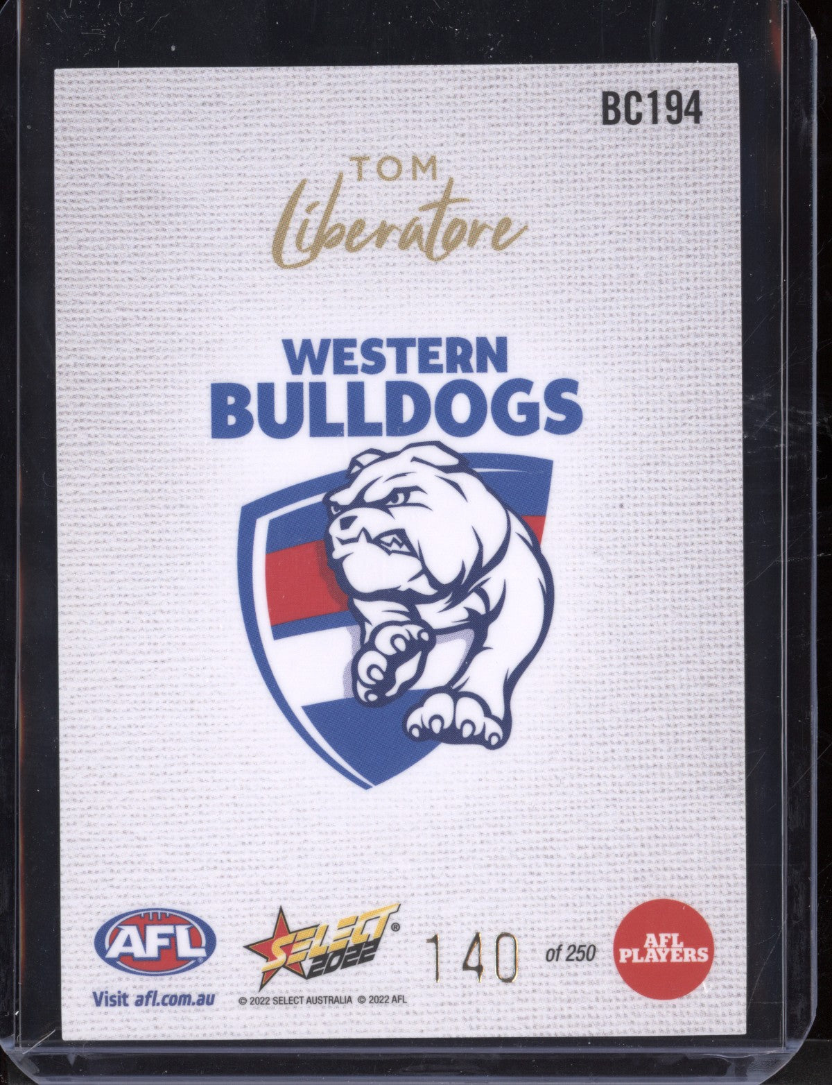 Tom Liberatore 2022 Select Footy Stars Blank Canvas 140/250