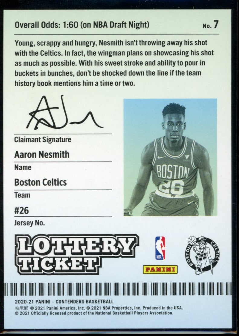 Aaron Nesmith 2020-21 Panini Contenders Lottery Ticket RC