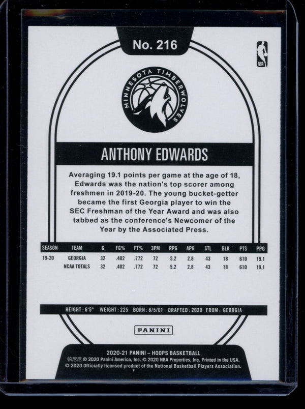 Anthony Edwards 2020-21 Panini Hoops Purple RC
