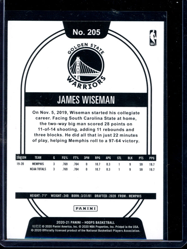 James Wiseman 2020-21 Panini Hoops RC