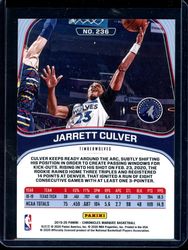 Jarrett Culver 2019-20 Panini Chronicles Blue Marquee RC 87/99