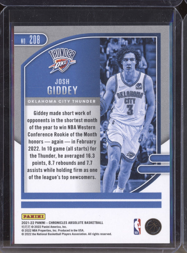 Josh Giddey 2021-22 Panini Chronicles 208 Platinum  RC 1/1