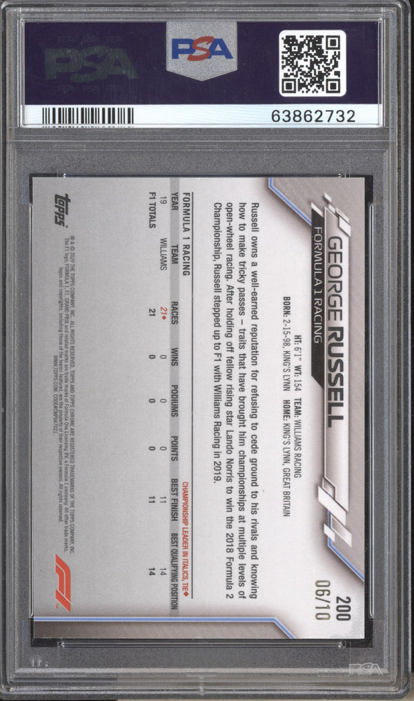 George Russell 2020 Topps Chrome Formula One 200 Sapphire Purple RC 06/10 PSA 8