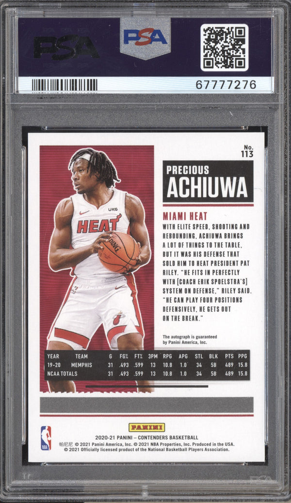 Precious Achiuwa 2020-21 Panini Contenders 113 Cracked Ice Auto RC 08/25 PSA 9