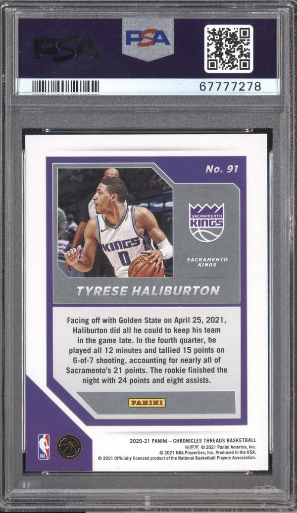 Tyrese Haliburton 2020-21 Panini Chronicles 91 Threads Gold RC 07/10 PSA 10