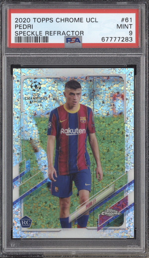 Pedri 2020-21 Topps Chrome UCL 61 Speckle RC PSA 9