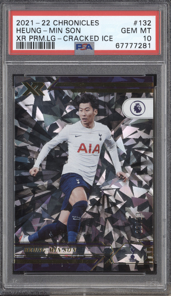 Heung-Min Son 2021-22 Panini Chronicles Soccer 132 XR Premier League Cracked Ice 22/23 PSA 10