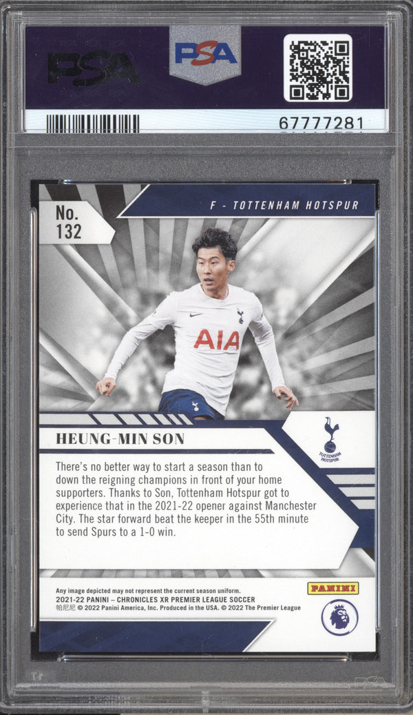 Heung-Min Son 2021-22 Panini Chronicles Soccer 132 XR Premier League Cracked Ice 22/23 PSA 10