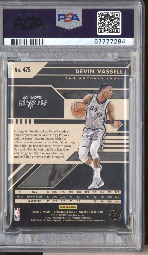 Devin Vassell 2020-21 Panini Chronicles 475 Gold Standard RC 55/99 PSA 9