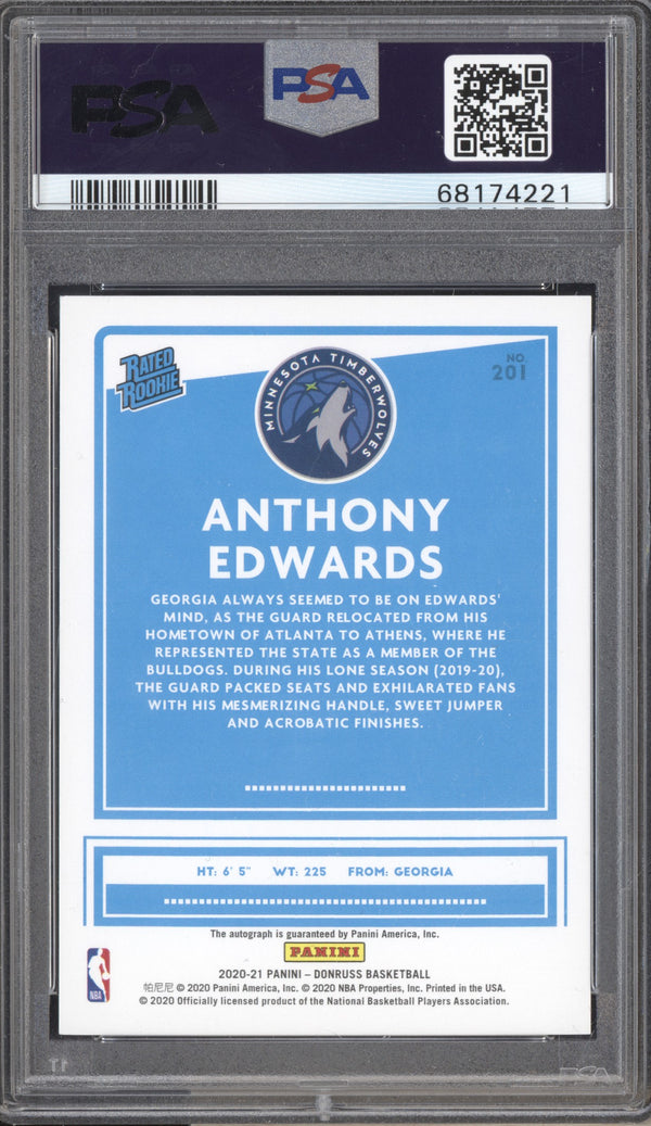 Anthony Edwards 2020-21 Panini Donruss 201 Choice Signature RC PSA 9