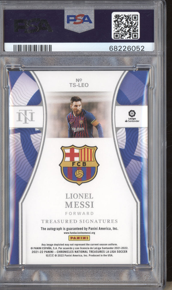 Lionel Messi 2021-22 Panini Chronicles Soccer TS-LEO National Treasures Treasured Signatures 79/99 PSA 8-10 auto