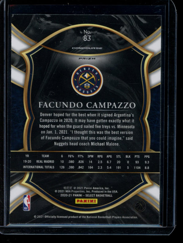 Facundo Campazzo 2020-21 Panini Select Concourse Silver RC