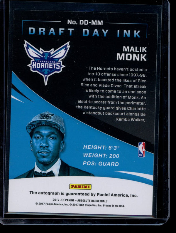 Malik Monk 2017-18 Panini Absolute Draft Day Ink RC 08/25