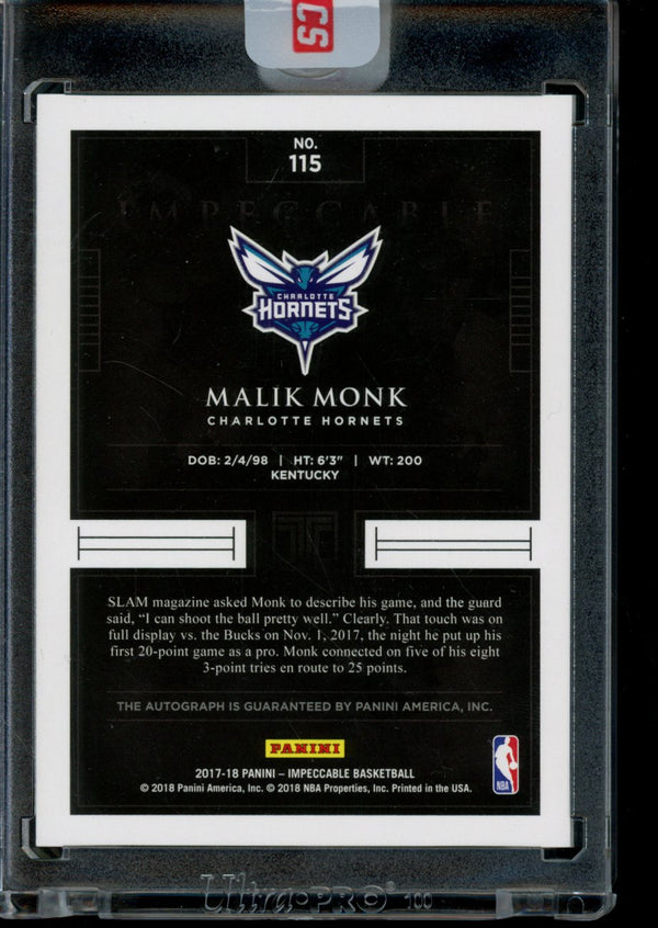 Malik Monk 2017-18 Panini Impeccable Impeccable Auto RC 11/99