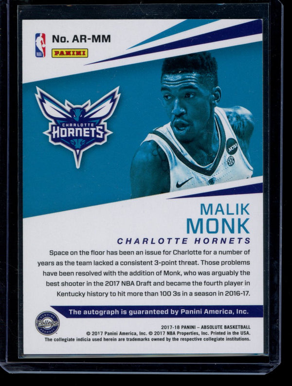 Malik Monk 2017-18 Panini Absolute Autograph RC 33/99