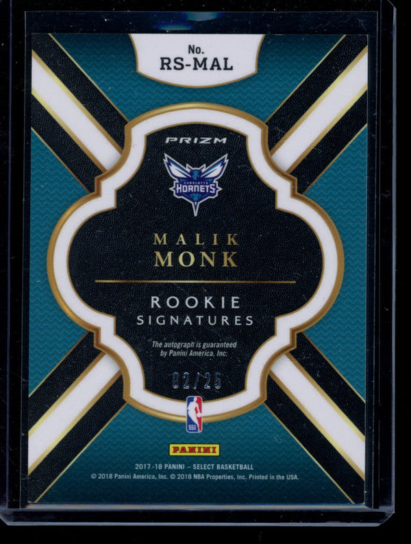 Malik Monk 2017-18 Panini Select Rookie Sigantures Tie Dye RC 02/25