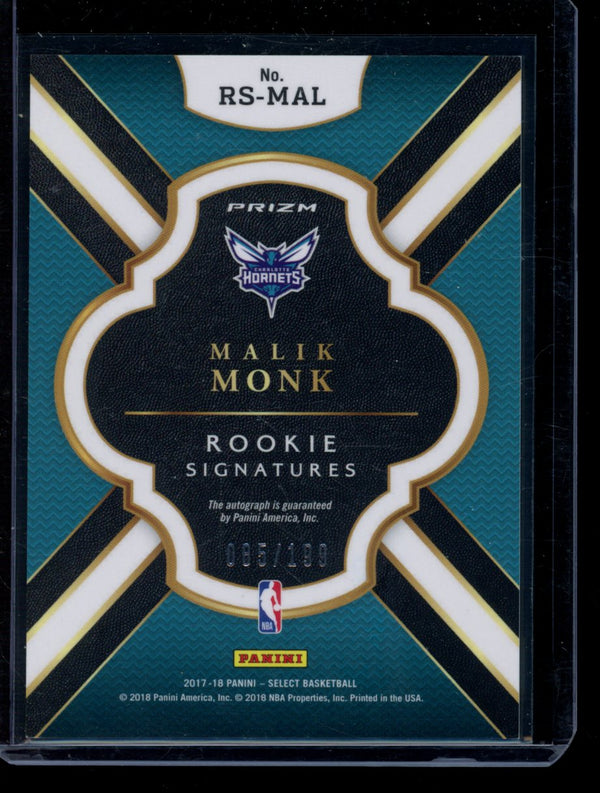 Malik Monk 2017-18 Panini Select Rookie Sigantures Silver RC 85/199