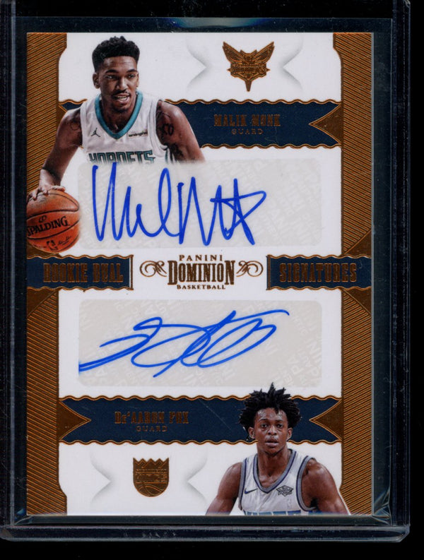 Malink Monk/De'Aaron Fox 2017-18 Panini Dominion Rookie Dual Signatures Bronze RC 1/10