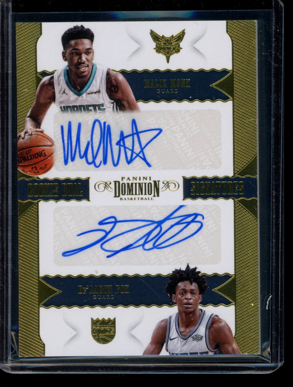 Malink Monk/De'Aaron Fox 2017-18 Panini Dominion Rookie Dual Signatures Gold RC 4/5