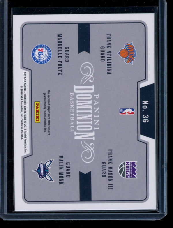 Ntilikina/Mason/Fultz/Monk 2017-18 Panini Dominion Quad Patch Rookies RC 72/99