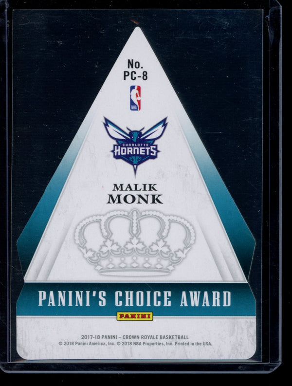 Malik Monk 2017-18 Panini Crown Royale Panini's Choice Award red RC 33/75