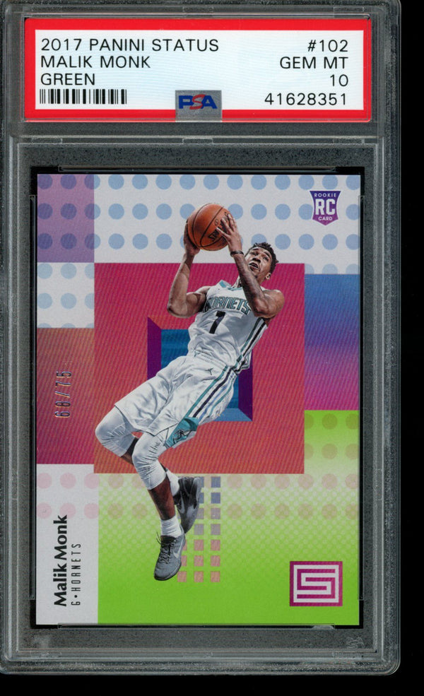 Malik Monk 2017-18 Panini Status Green RC 68/75 PSA 10