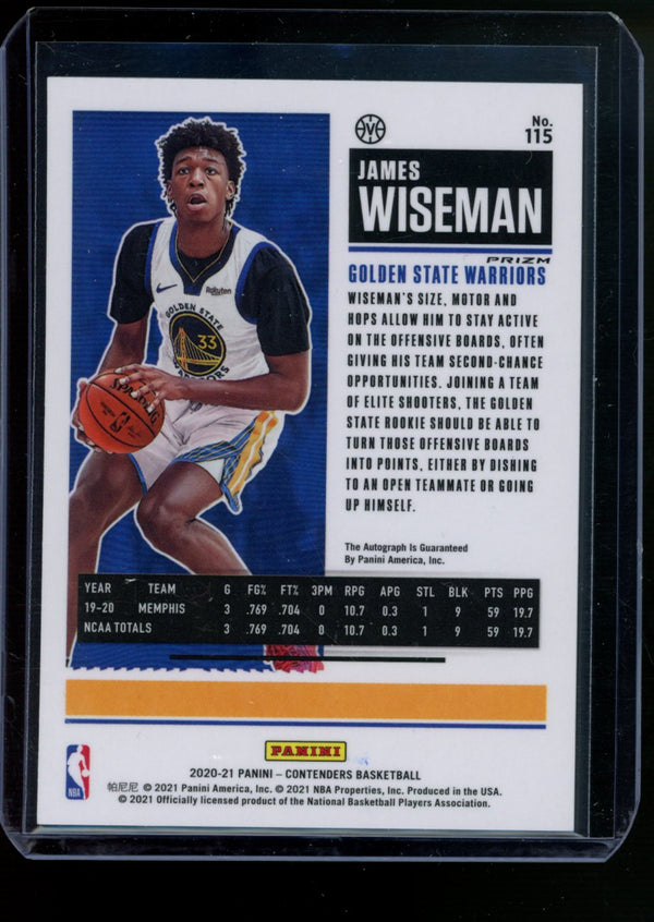 James Wiseman 2020-21 Panini Contenders Variation Holo Rookie Ticket Auto RC
