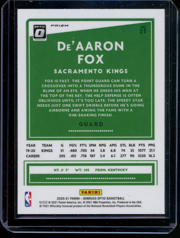 De'Aaron Fox  2020-21 Panini Optic  Photon Holo