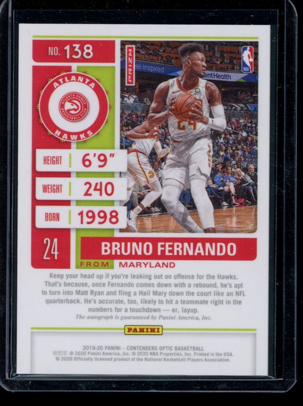 Bruno Fernando 2019-20 Panini Contenders Optic Silver Rookie Auto Ticket RC