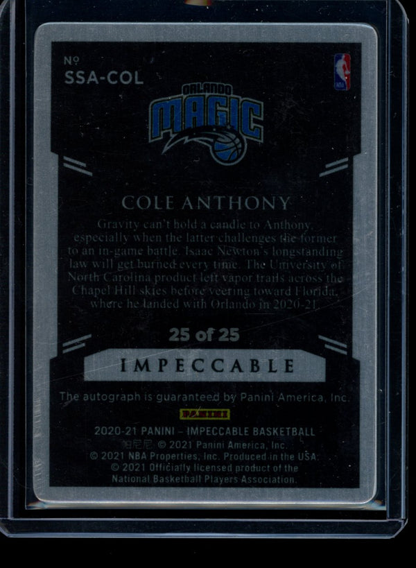 Cole Anthony 2020-21 Panini Impeccable Stainless Stars Auto RC 25/25
