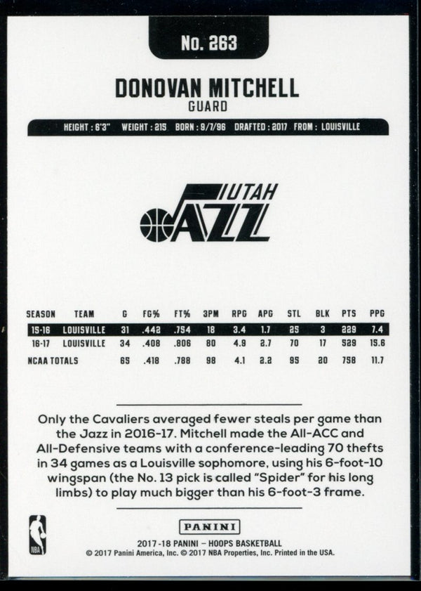 Donovan Mitchell 2017-18 Panini Hoops RC