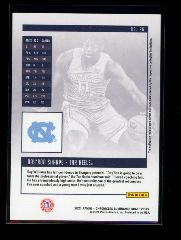 Day'ron Sharpe 2021 Panini Chronicles Draft Picks Luminance RC