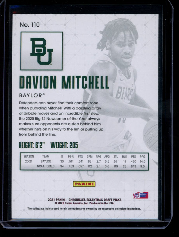 Davion Mitchell 2021 Panini Chronicles Draft Picks Essentials RC