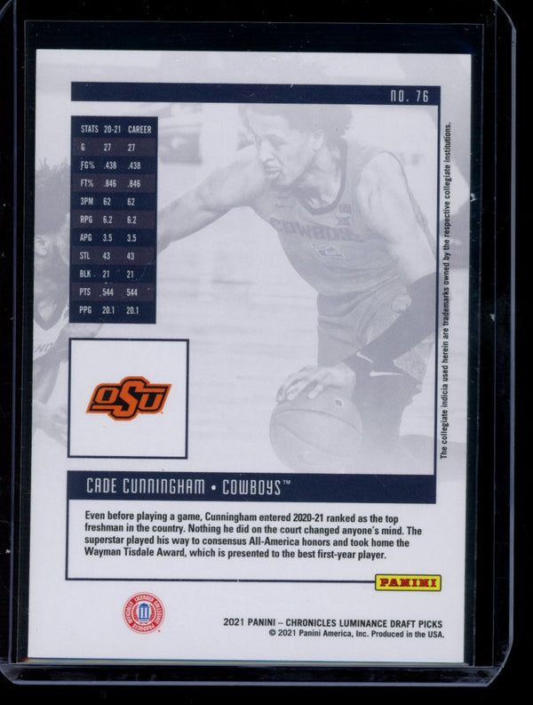 Cade Cunningham 2021 Panini Chronicles Draft Picks Luminance RC