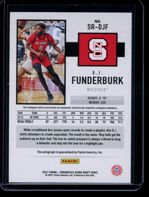 D.J Funderburk 2021 Panini Chronicles Draft Picks Score Auto RC 146/199