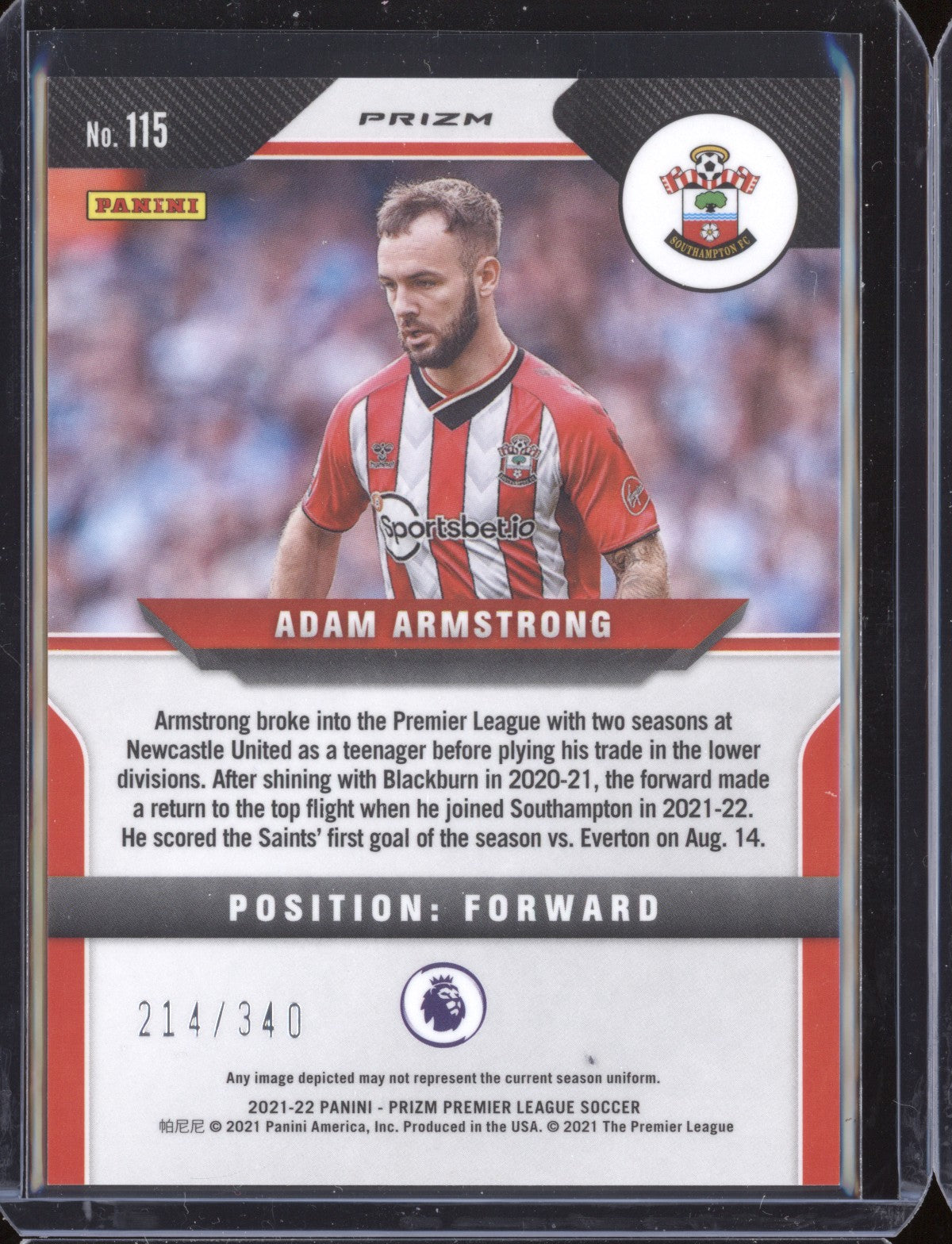 Adam Armstrong 2021-22 Panini Prizm Premier League Blue Prizm RC 214/340