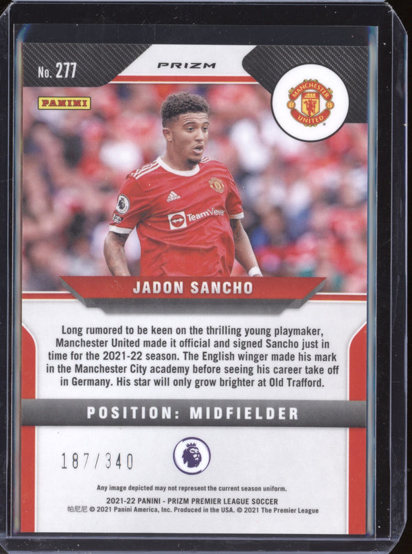 Jadon Sancho 2021-22 Panini Prizm Premier League Blue Prizm 187/340