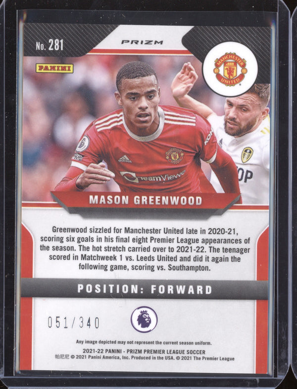 Mason Greenwood 2021-22 Panini Prizm Premier League Blue Prizm 51/340