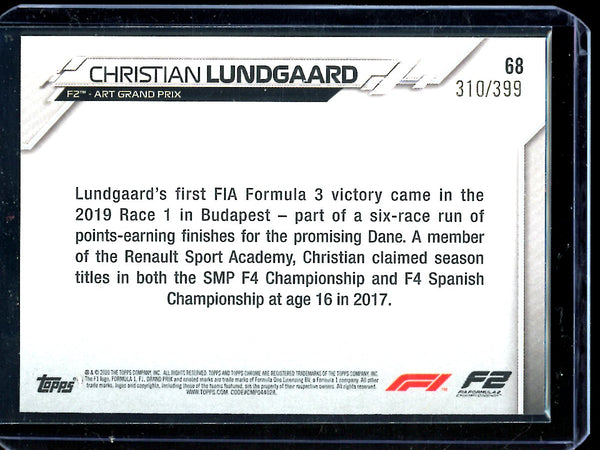Christian Lundgaard 2020 Topps F1 Chrome Purple Refractor 310/399
