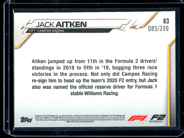 Jack Aitken 2020 Topps F1 Chrome Purple Refractor 085/399