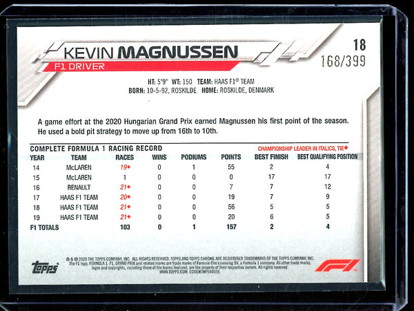 Kevin Magnussen 2020 Topps F1 Chrome Purple Refractor 168/399