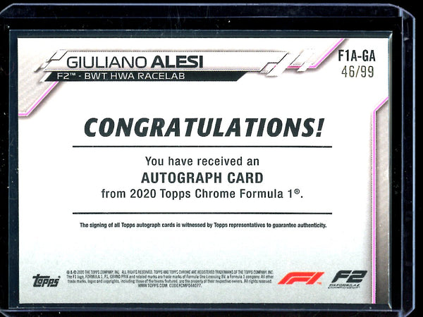 Giuliano Alesi 2020 Topps F1 Chrome Green Refractor Auto 46/99