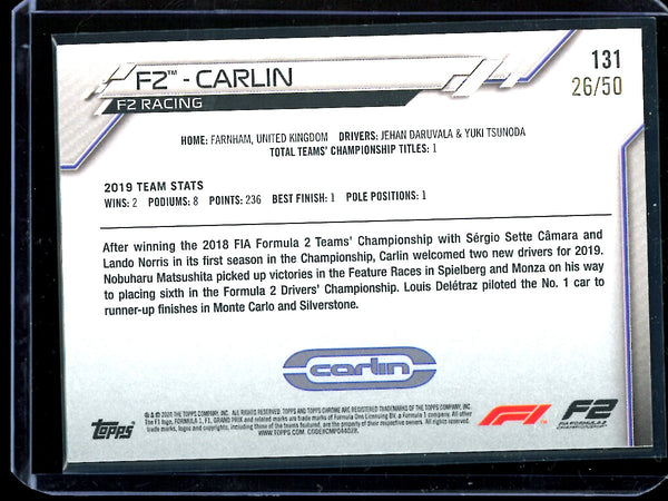 F2-Carlin 2020 Topps F1 Chrome Team Logo Gold Refractor 26/50