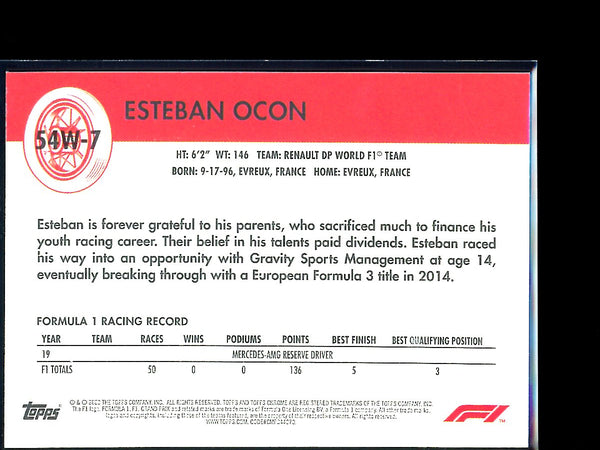 Esteban Ocon  2020 Topps F1 Chrome 1954 World On Wheels